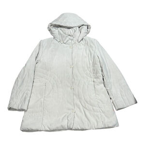 Sequence Jacket Womens Medium Cream Hooded Quilted Snap Front Coat A Line